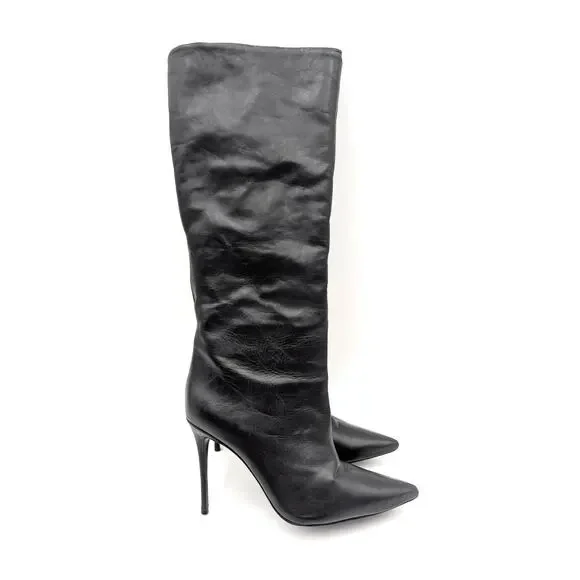 Black Suede Studio Kath 80 Knee High Boots Women's Black Leather Size US7.5 EU38 - Picture 3 of 13